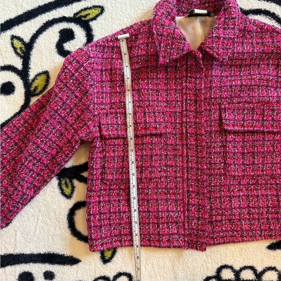Rachel Zoe Pink Tweed Bouclé Cropped Zip Jacket Blazer S - Picture 10 of 13